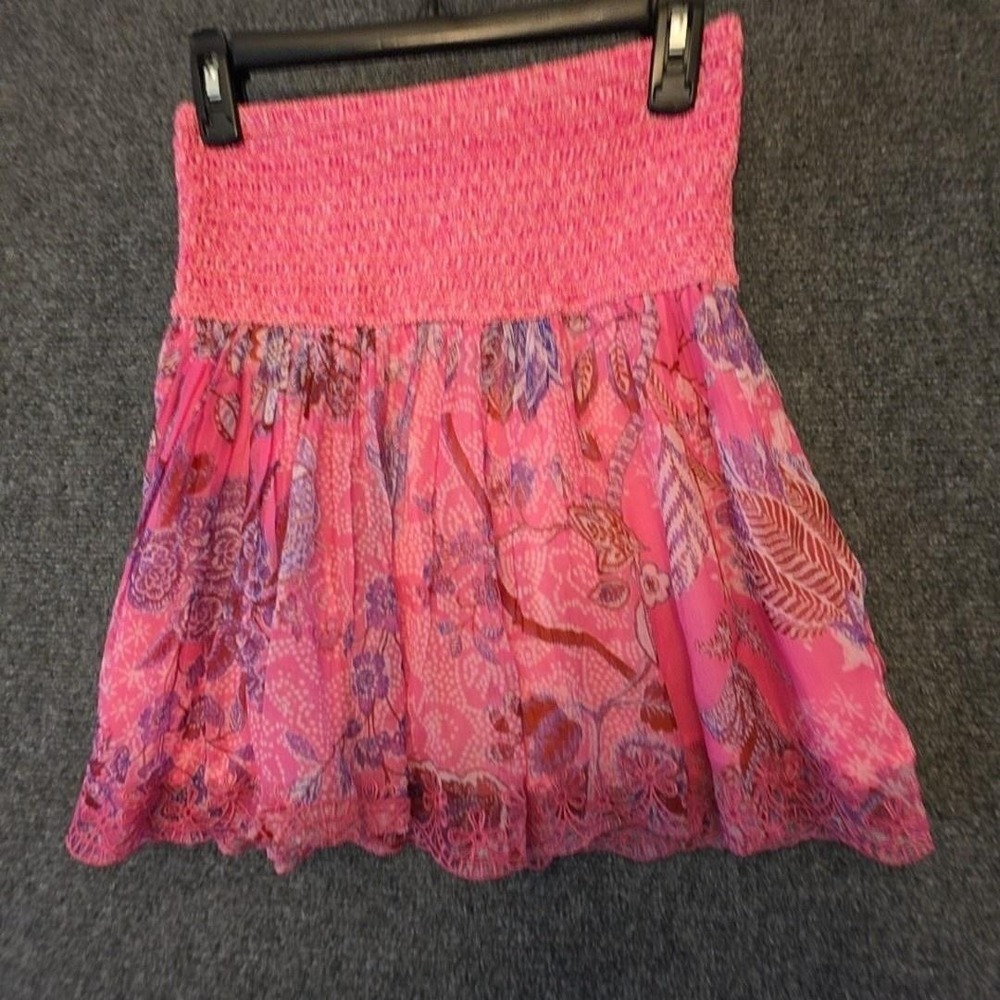 Hemant‎ & Nandita Skirt Womens Medium Pink Floral Lace Boho Mini Skater